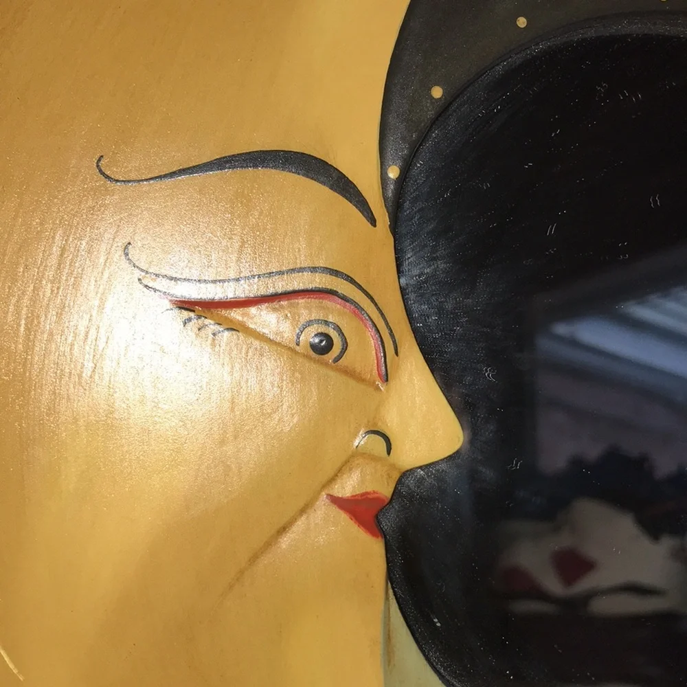 Hand-Painted Sun and Moon Wall Mirror